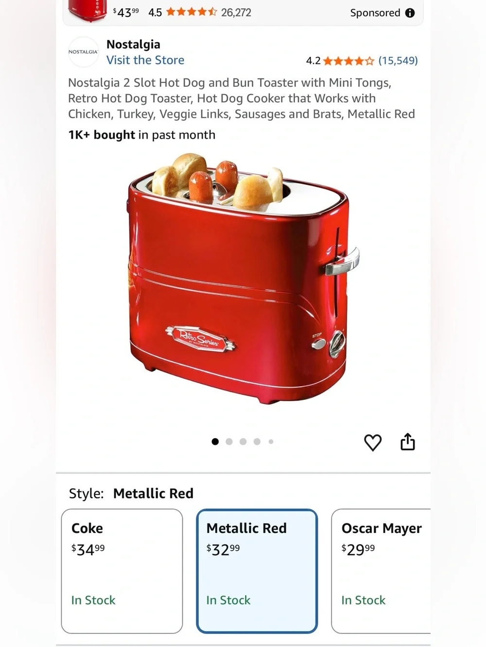 Retro Series Toaster / Hot Dog cooker / Bun Toaster RED
